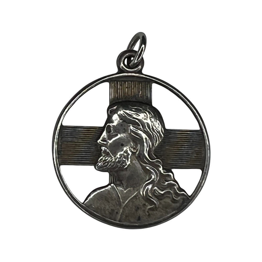 Antaya Sterling Silver I Am An Episcopalian Jesus Cross Pendant Medal Vintage